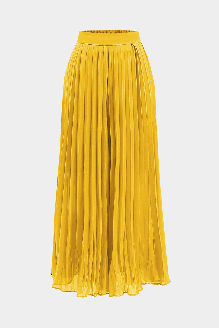 Chiffon Pleated Zipper Backless Mini Dress And Wide Leg Trousers Set
