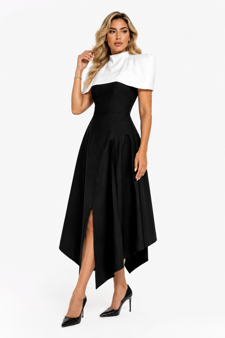 Asymmetric Halter Midi Dress - Eclipse