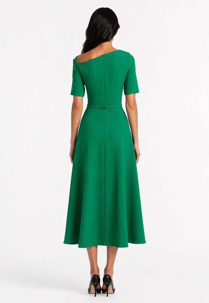 Emerald Asymmetric Neck Midi Dress - Verona