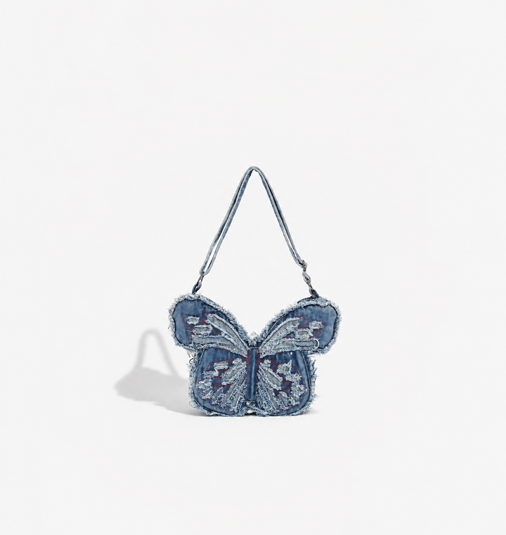 Distressed Denim Butterfly Bag - Y2K