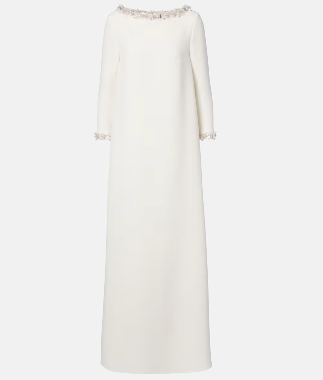 long-sleeve column dress with pearl trim neckline – ELIANA