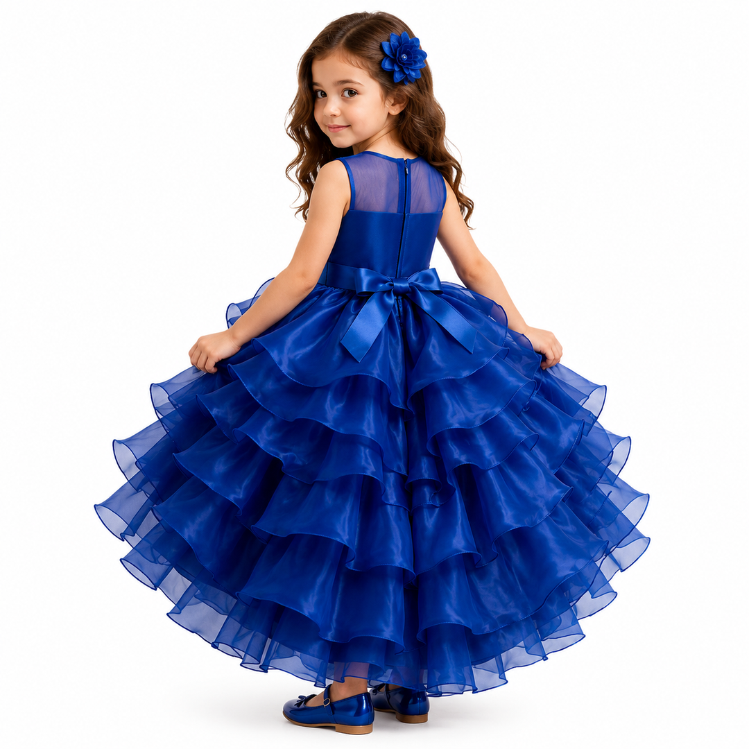 Royal Bloom Layered Princess Dress — Sapphire