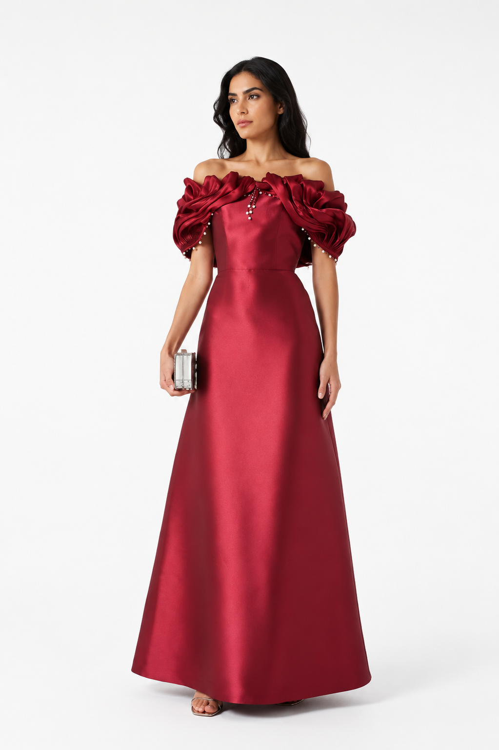 Off-Shoulder Satin Evening Gown - RUBÉLLE