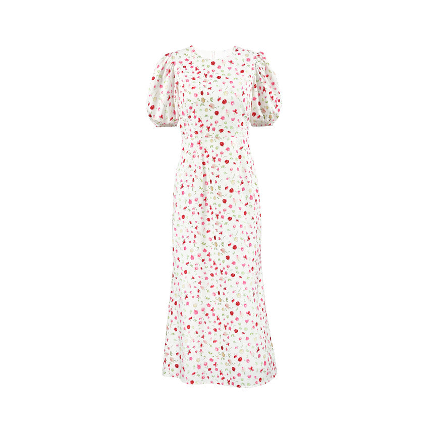 White Floral Puff Sleeve Midi Dress – ROSÉLIA