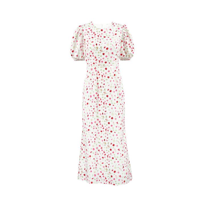 White Floral Puff Sleeve Midi Dress – ROSÉLIA
