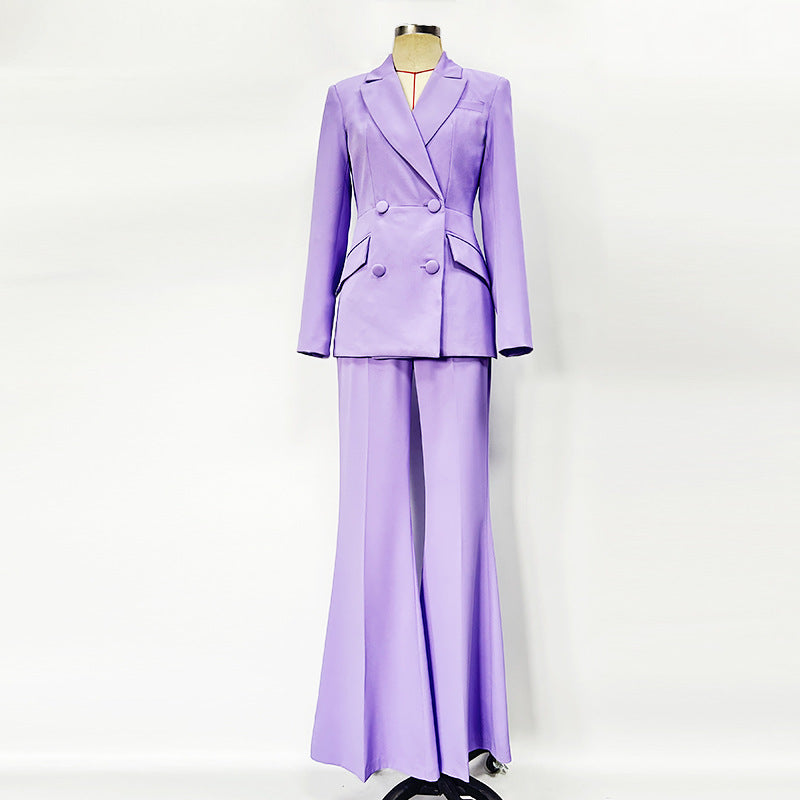 double-breasted tailored blazer with flared pants set – POWER