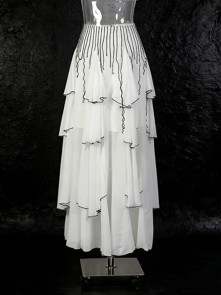layered chiffon maxi skirt with contrast edge detailing – CASCADE