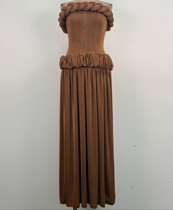 strapless maxi dress with braided neckline detail – BRAID