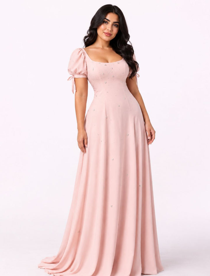 puff sleeve embellished flowy maxi dress – BLUSH -1