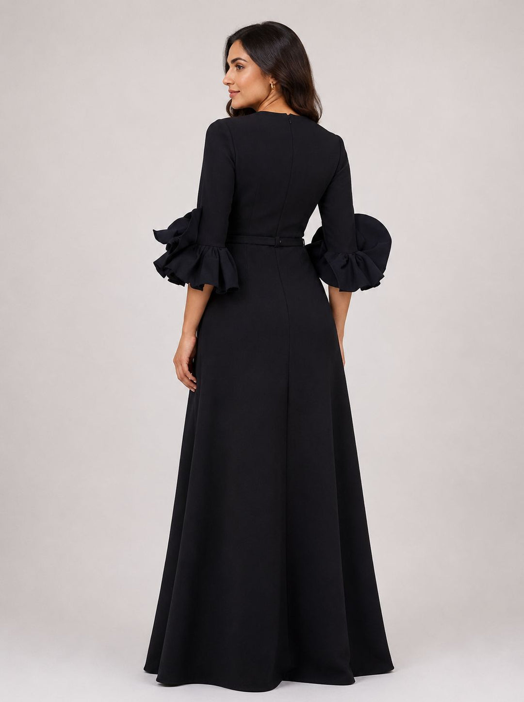 belted maxi dress with organza ruffle cuffs – NAVELLA-1