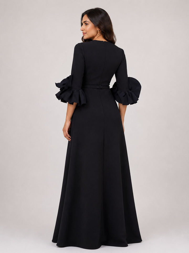 belted maxi dress with organza ruffle cuffs – NAVELLA-1