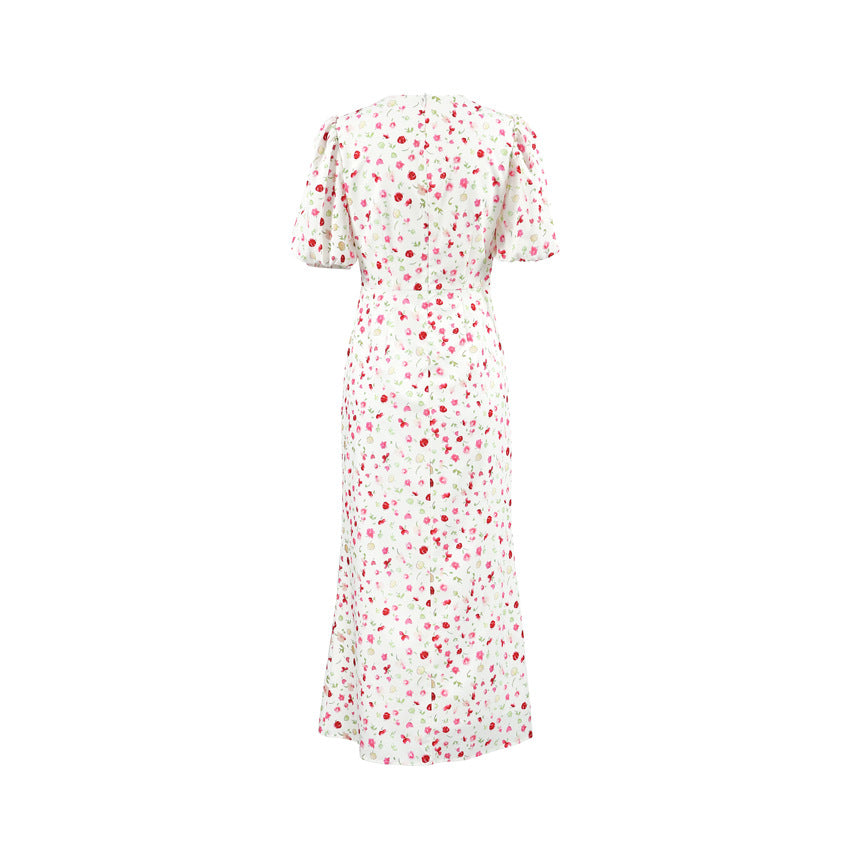 White Floral Puff Sleeve Midi Dress – ROSÉLIA