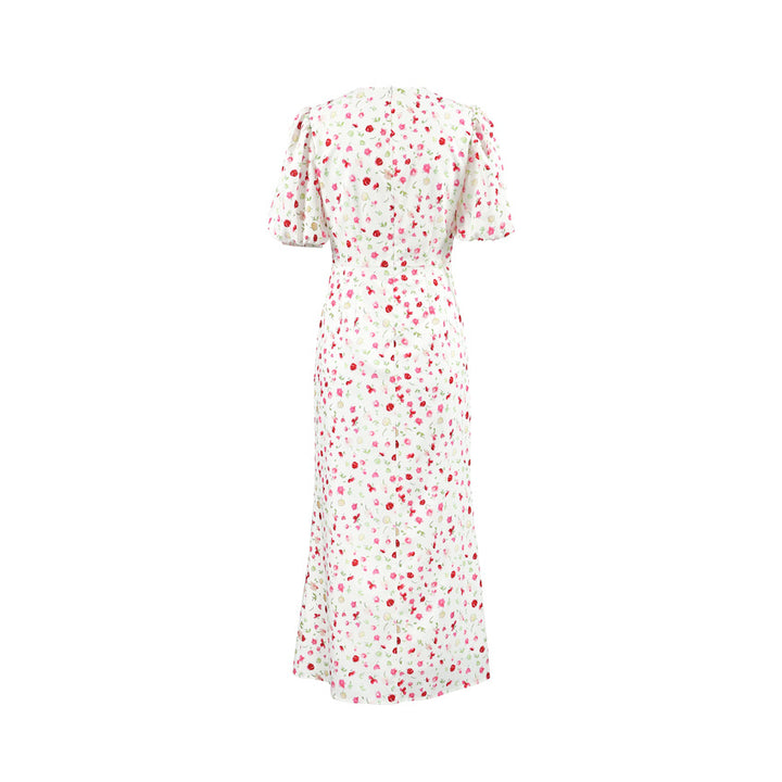 White Floral Puff Sleeve Midi Dress – ROSÉLIA