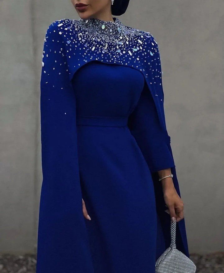 crystal-embellished cape gown – Zurielle