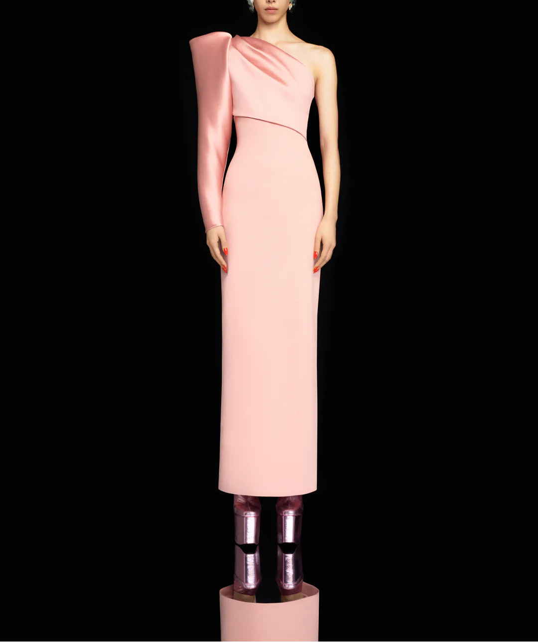 one-shoulder sculpted sleeve column dress – TALLY