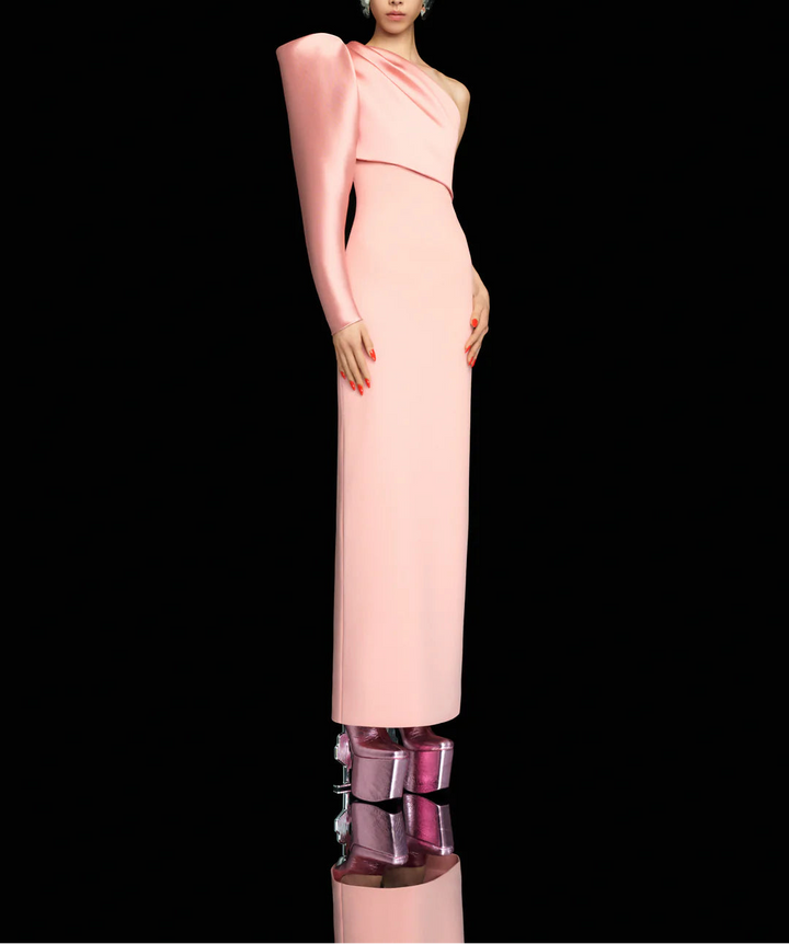 one-shoulder sculpted sleeve column dress – TALLY