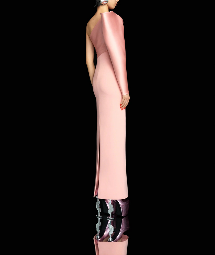 one-shoulder sculpted sleeve column dress – TALLY
