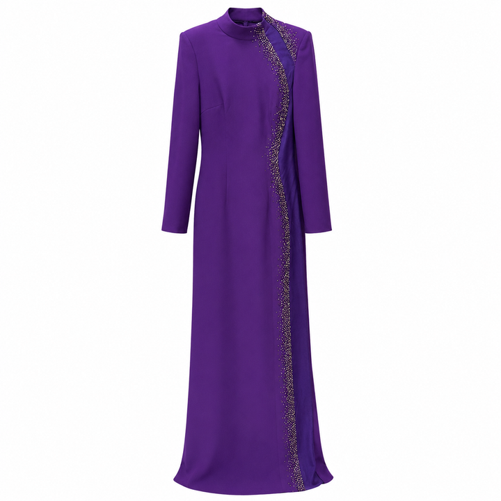 Royal Purple Embellished Maxi Dress – Elegant