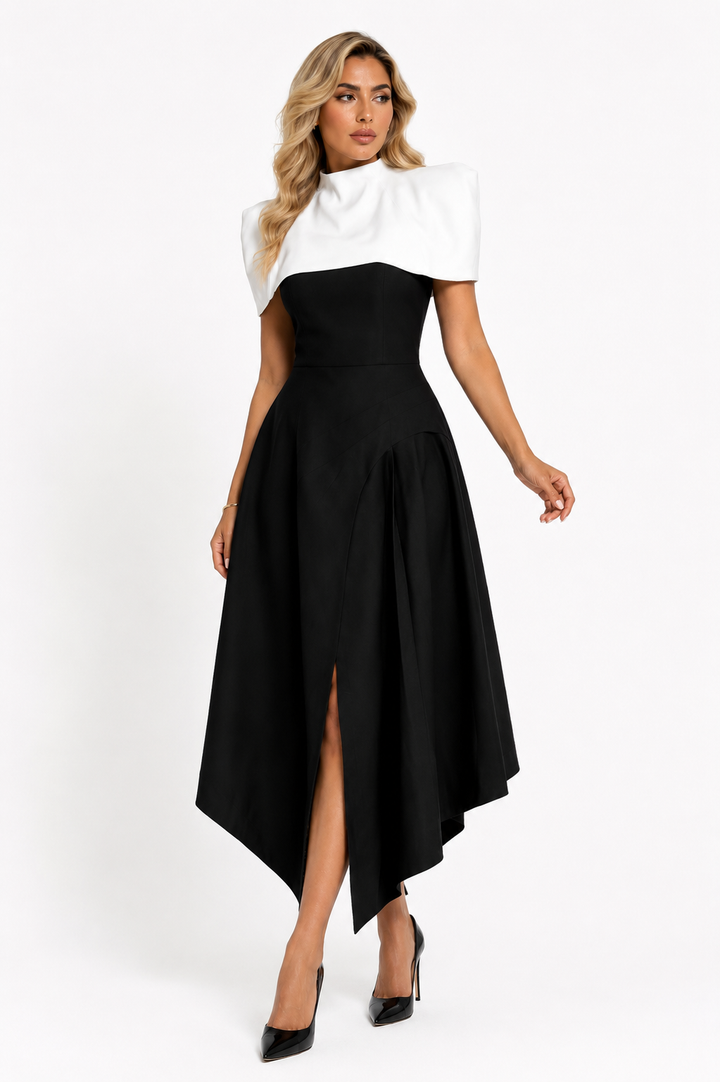 Asymmetric Halter Midi Dress - Eclipse