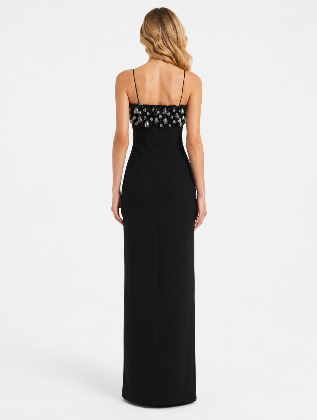 Crystal-Embellished Column Gown - Onyx