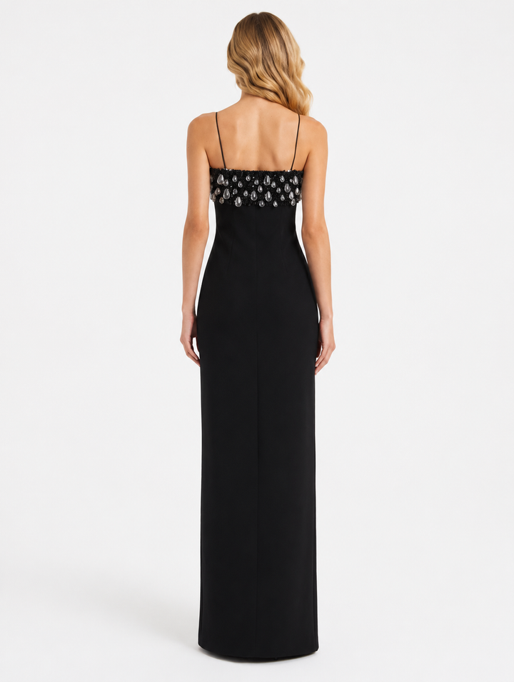 Crystal-Embellished Column Gown - Onyx