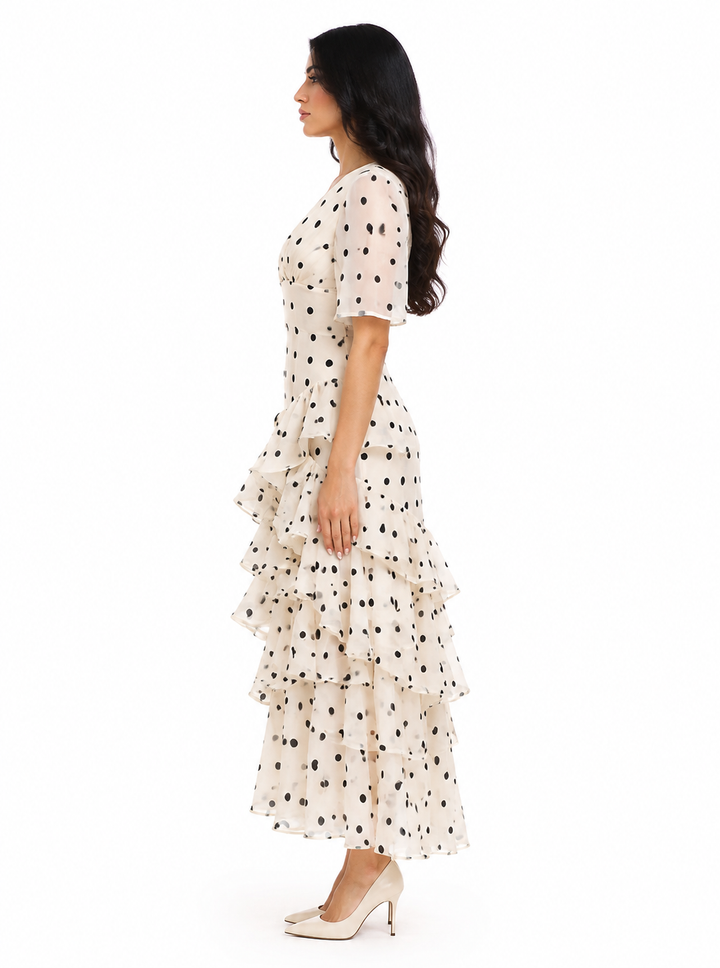 Ivory Polka Dot Ruffle Maxi Dress – Dottie