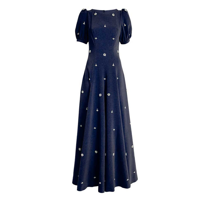 puff-sleeve embellished gown – NVY