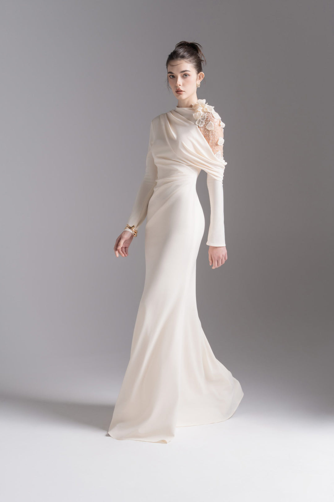 Asymmetric embellished shoulder gown – NOCTURNE