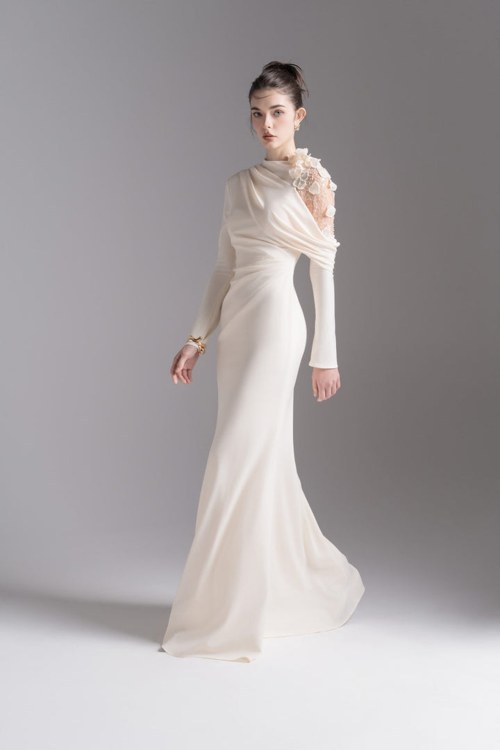 Asymmetric embellished shoulder gown – NOCTURNE