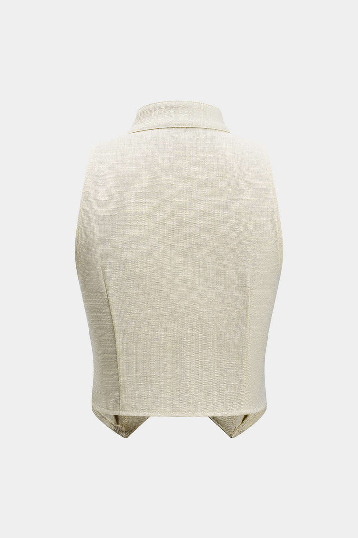 Button Sleeveless Top And Pleated Wide Leg Trousers Set