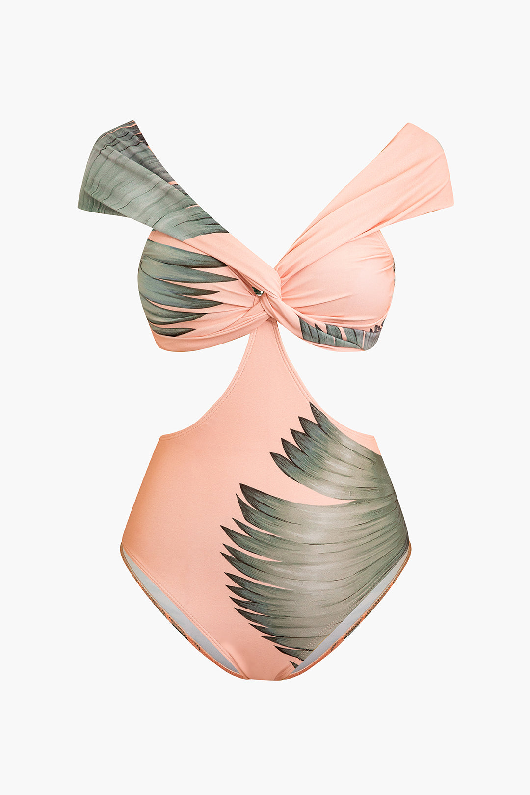 Tropical Print Ruched Crossed Twist Knot Backless Tummy Control One-Piece Swimsuit