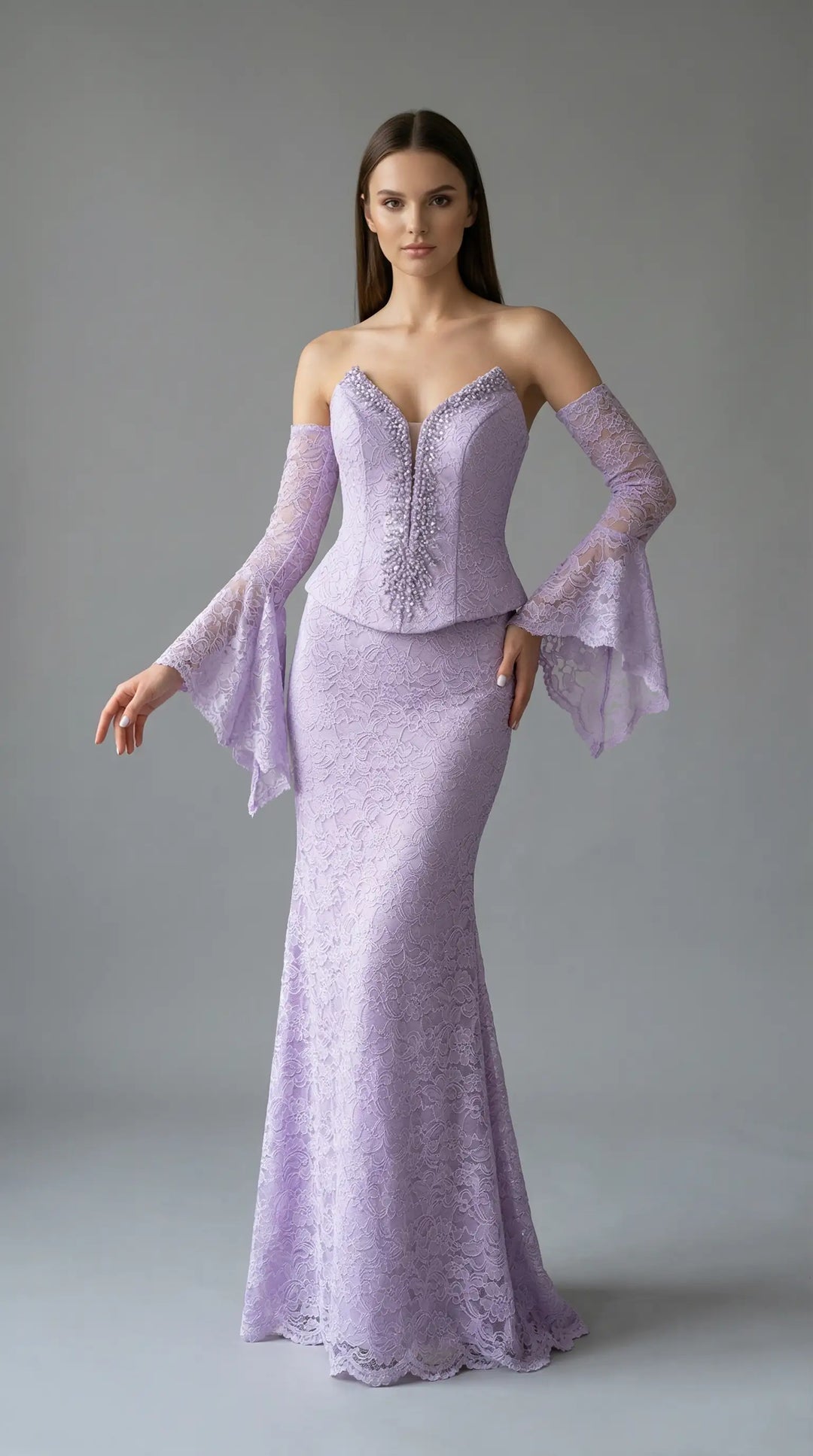 Mermaid-style evening dress with a corset-embellished bodice 2471 - SILSA