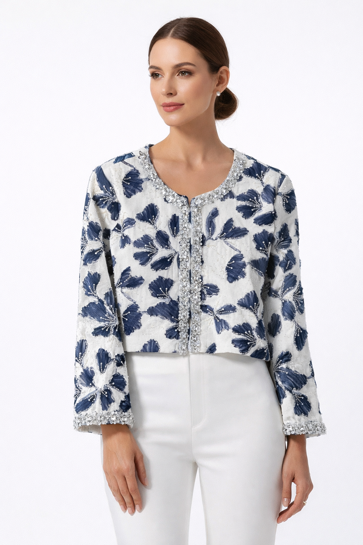 embroidered floral cropped jacket with crystal trim – AZURA