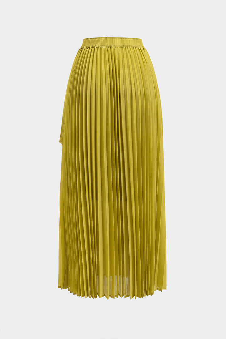 Tie Front Long Sleeve Top And Pleated Skirt Set