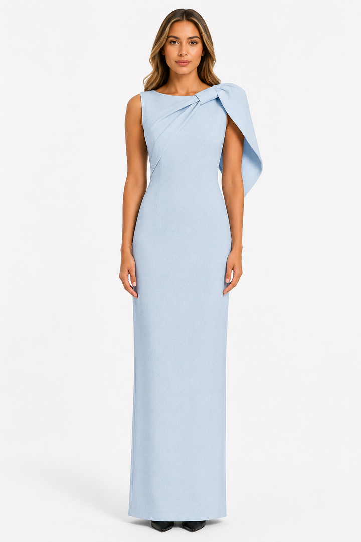 Sky Blue One-Shoulder Cape Gown - Azure