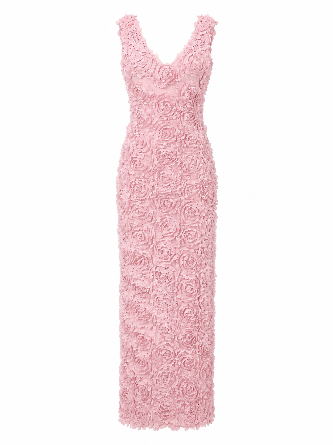 3D Floral V-Neck Midi Dress - Blossom