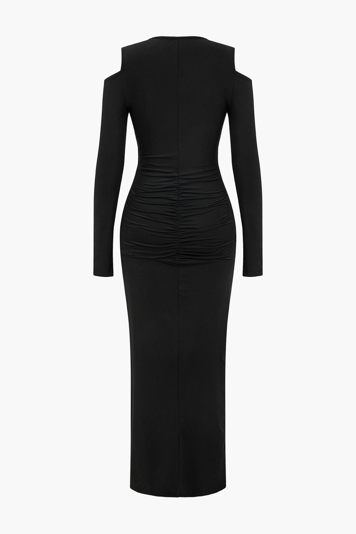 Ruched V-Neck Long Sleeve Maxi Dress