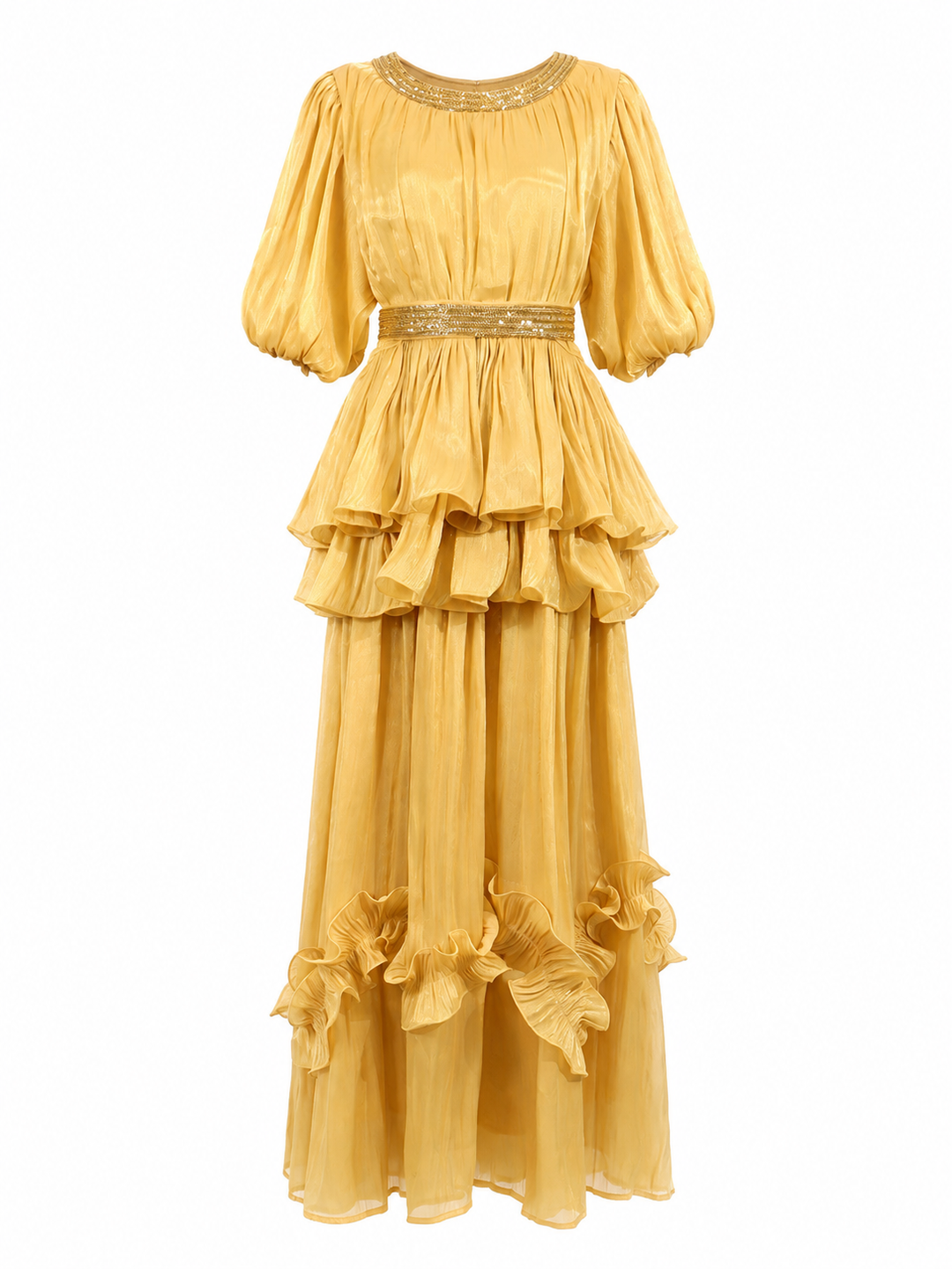 Golden Ruffle Maxi Dress - Glamour