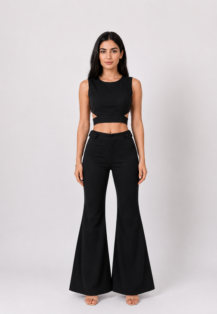 Cut-Out Crop Top & Flared Pants Set — Eclipse