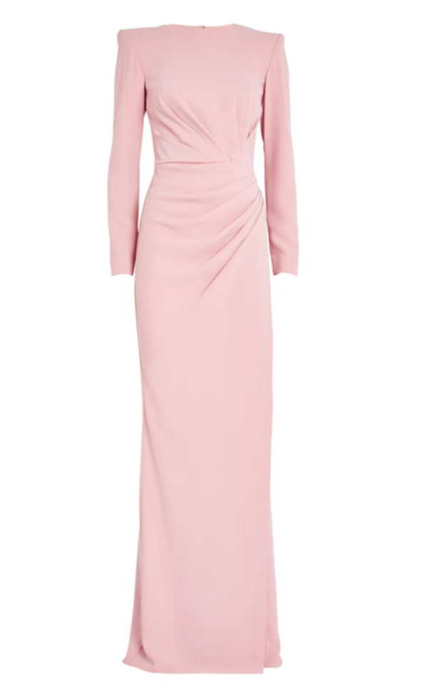 Ruched Long Sleeve Maxi Dress - Blush