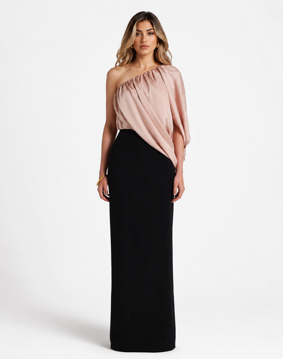 Blush One-Shoulder Draped Maxi Dress - Aurora