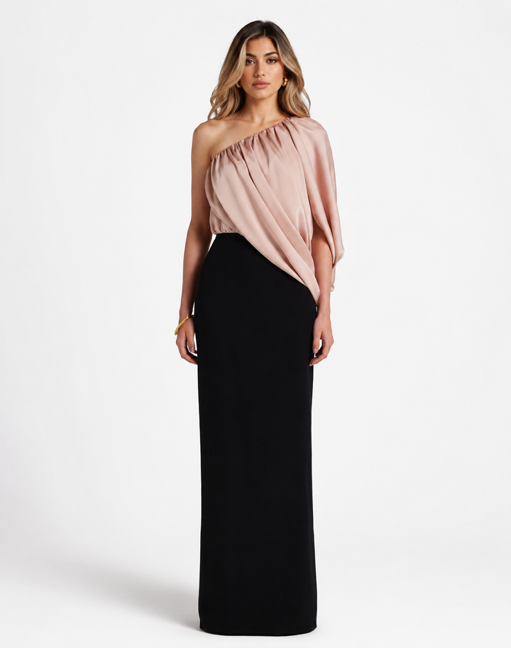 Blush One-Shoulder Draped Maxi Dress - Aurora