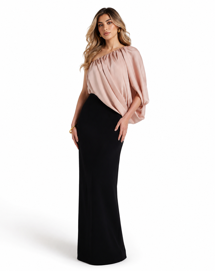 Blush One-Shoulder Draped Maxi Dress - Aurora
