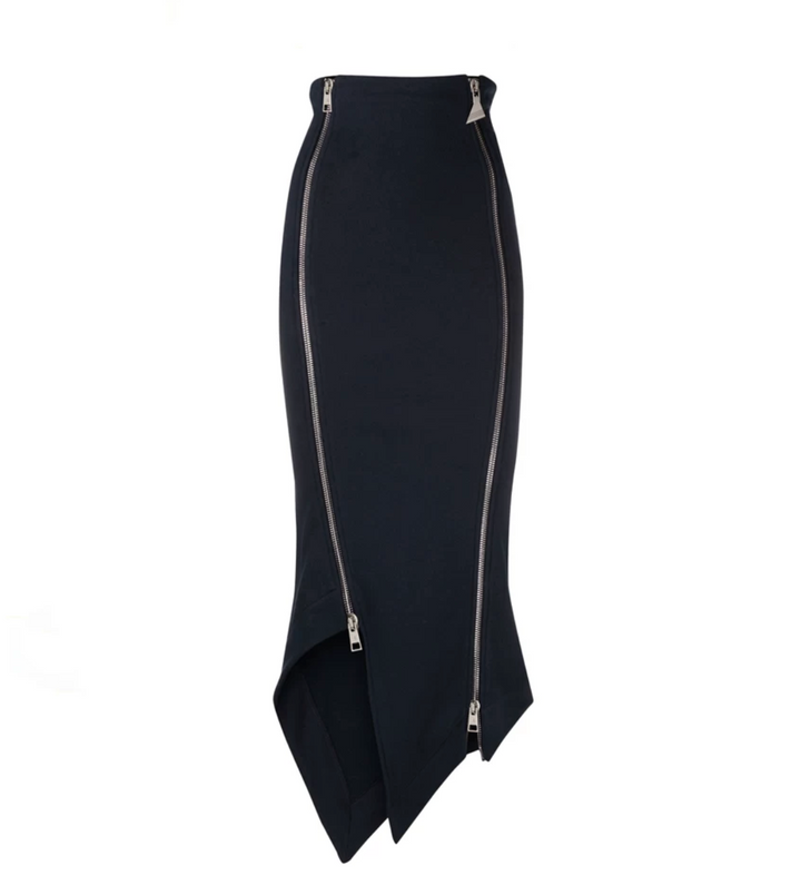 Zipper Detail Asymmetric Maxi Skirt - Noir