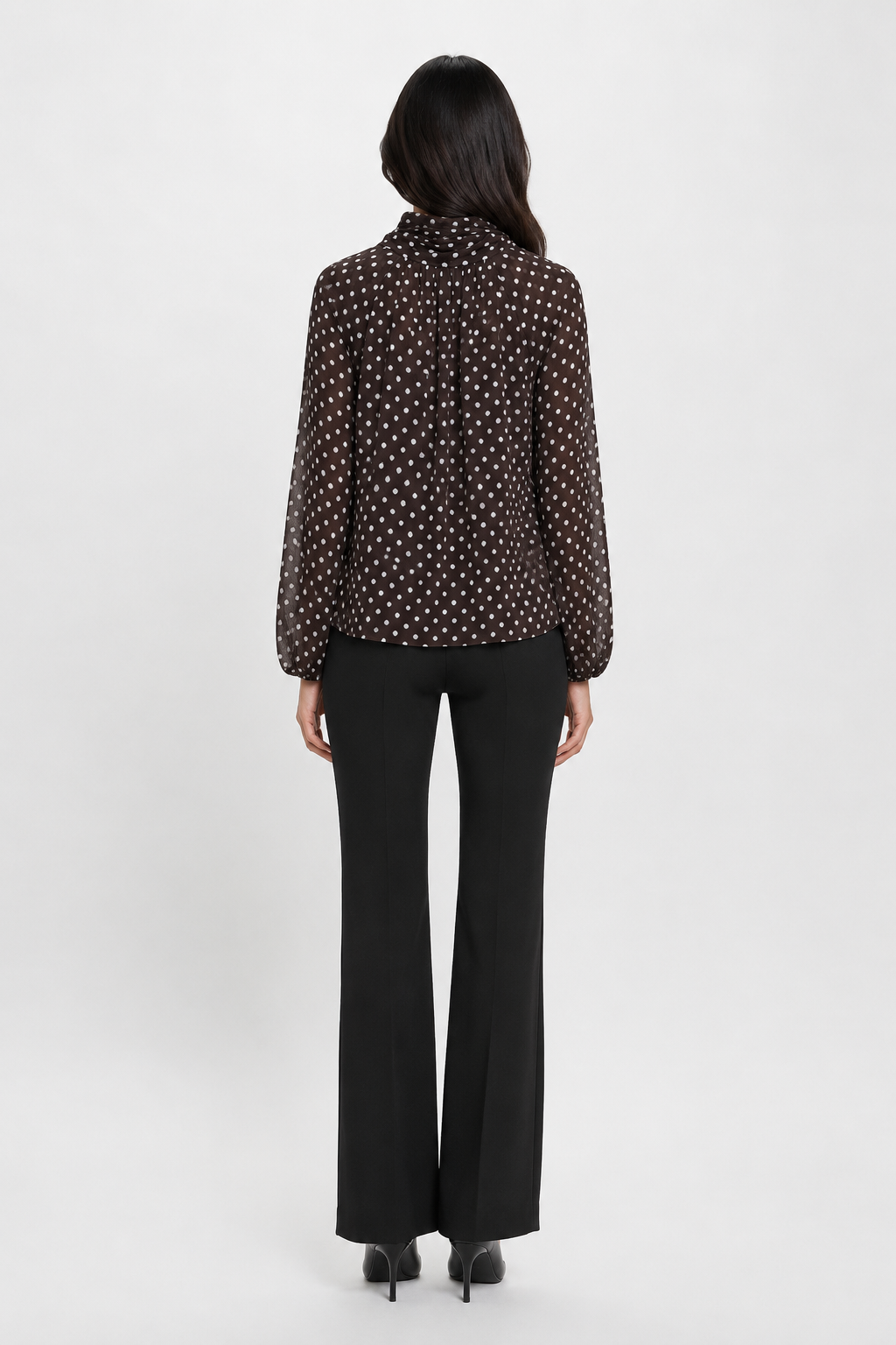 Mocha Polka Dot Bow Blouse - Vintage