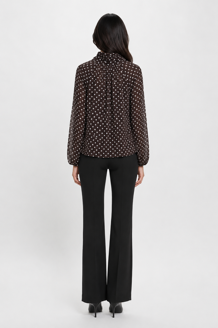 Mocha Polka Dot Bow Blouse - Vintage