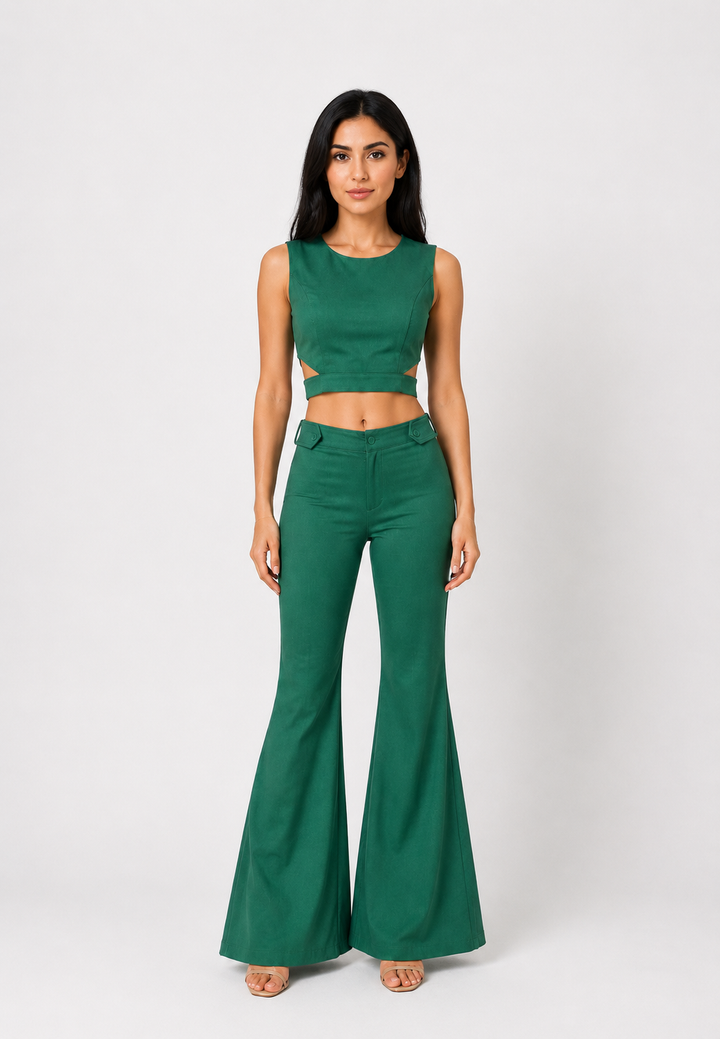 Cut-Out Crop Top & Flared Pants Set — Eclipse