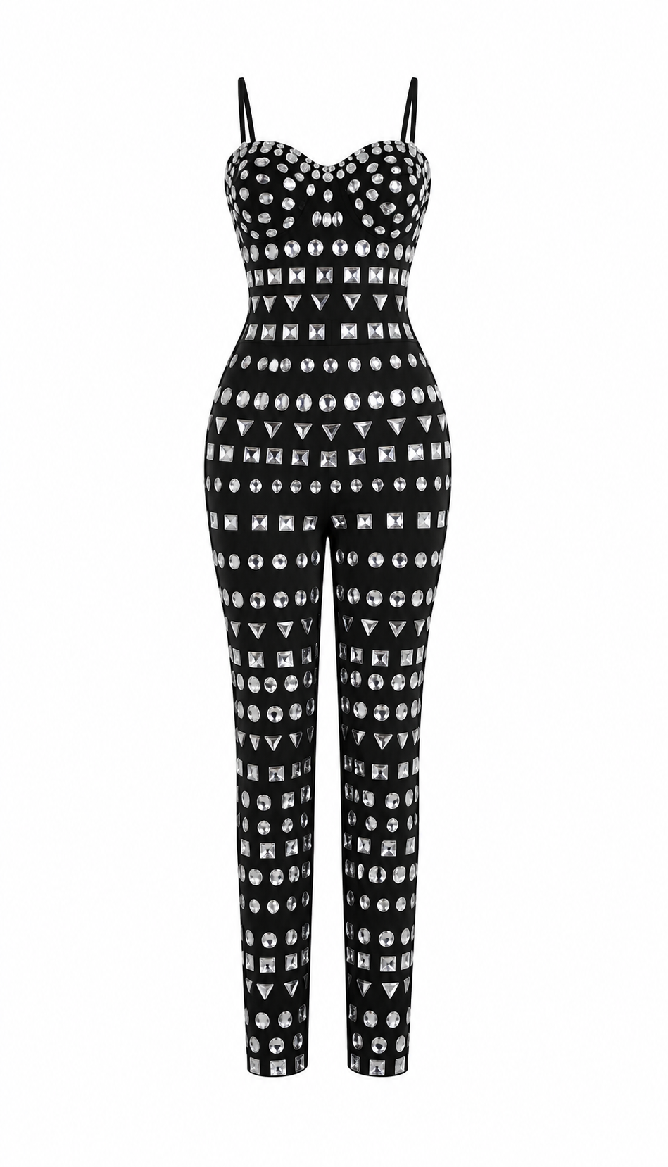 Crystal Embellished Black Jumpsuit - Glamour