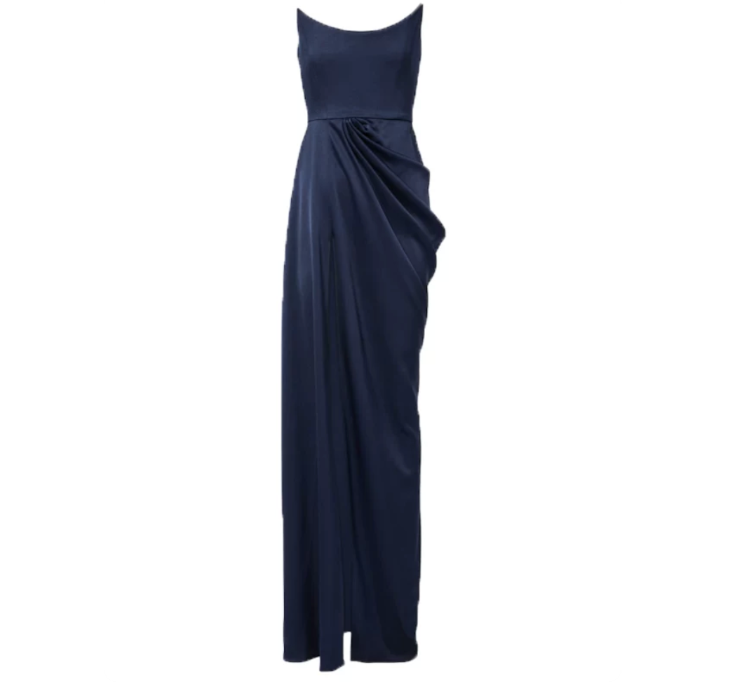 Strapless Draped Satin Gown – Midnight