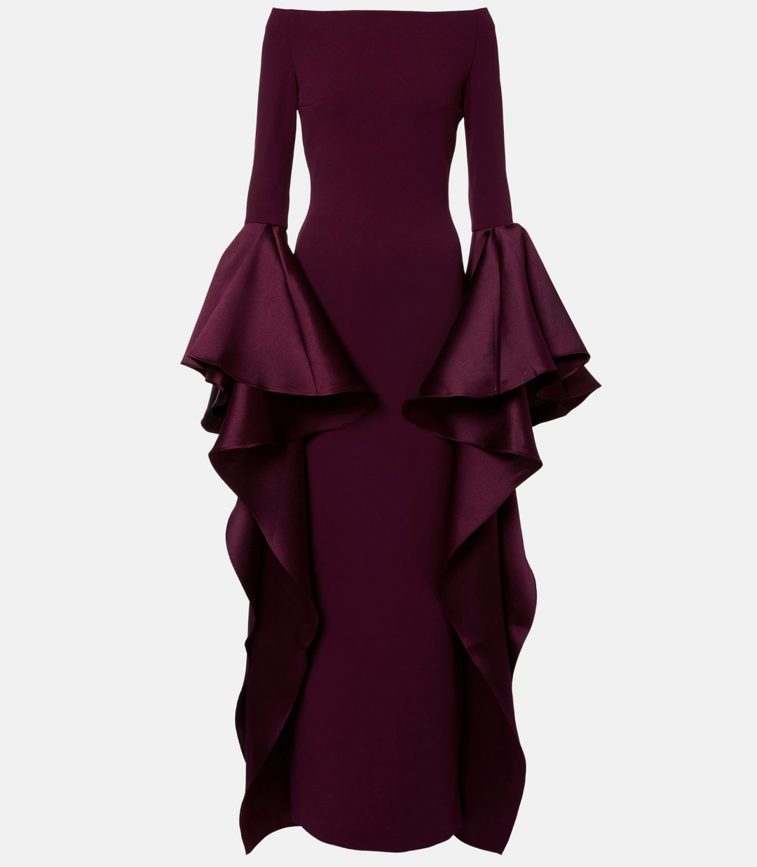 Dramatic Ruffle-Sleeve Gown - Merlot